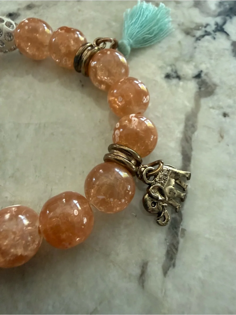 Handcrafted Charm Speckled Glass Beaded Bracelet Tassels elephant leaf‎ stretch